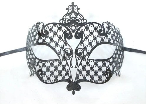 Black Shiny Laser Cut Metal Venetian Masquerade Mask | Made in Venice