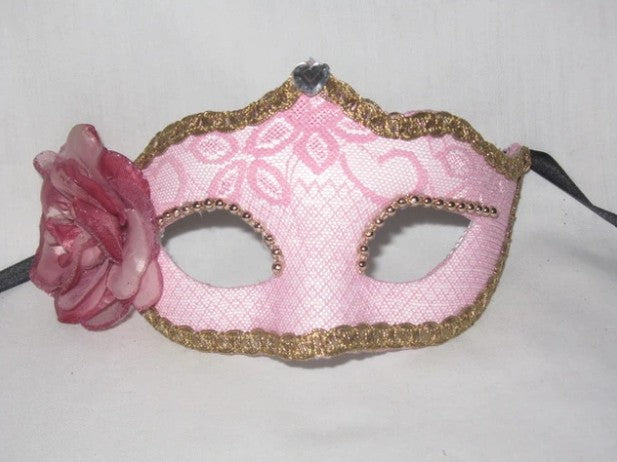 Pink Fabric Flower Colombina Punta Venetian Eye Mask | Made in Venice