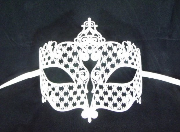 White Glitter Laser Cut Metal Venetian Masquerade Mask | Made in Venice