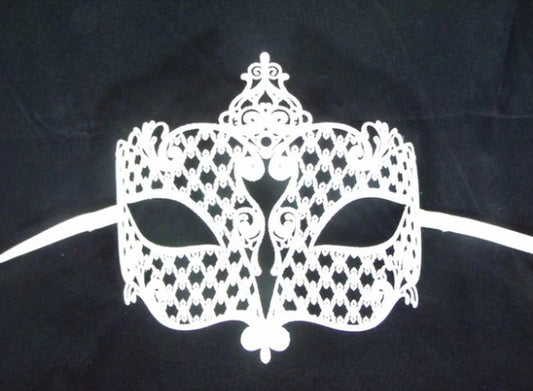 White Glitter Laser Cut Metal Venetian Masquerade Mask | Made in Venice