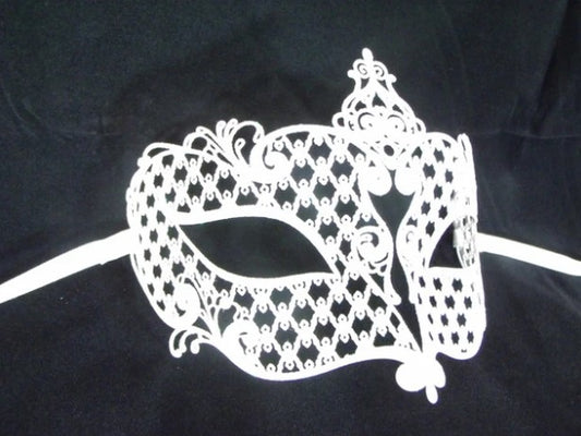White Glitter Laser Cut Metal Venetian Masquerade Mask | Made in Venice