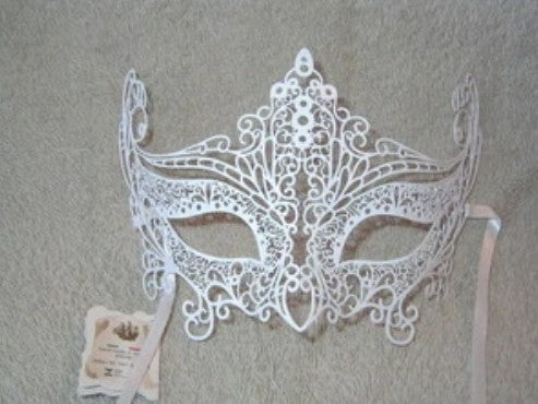 White Laser Cut Metal Venetian Masquerade Mask | Made in Venice