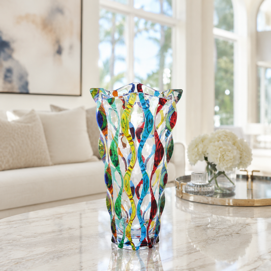 Ribbon Samba Vase 12" – Multicolor Venetian Crystal | Made in Venice