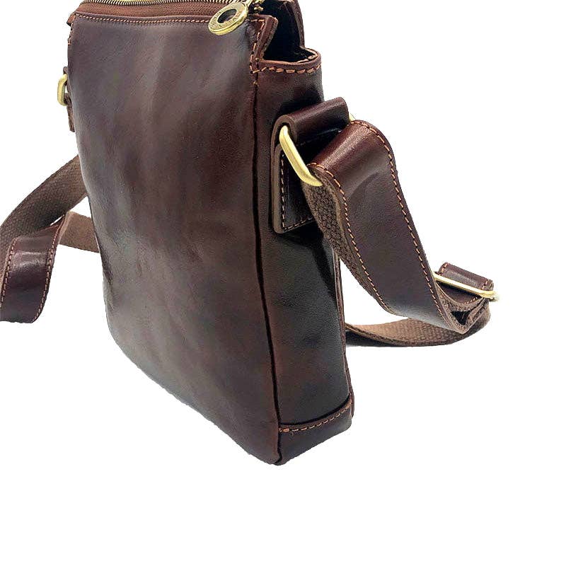 Small Hand Buffered Leather Shoulder Bag with Zip Closure | Made in Tuscany