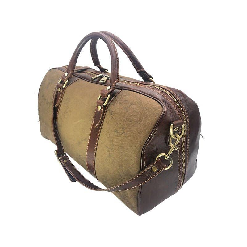 Hand Buffered Leather and Canvas Travel Bag, Black | Made in Tuscany