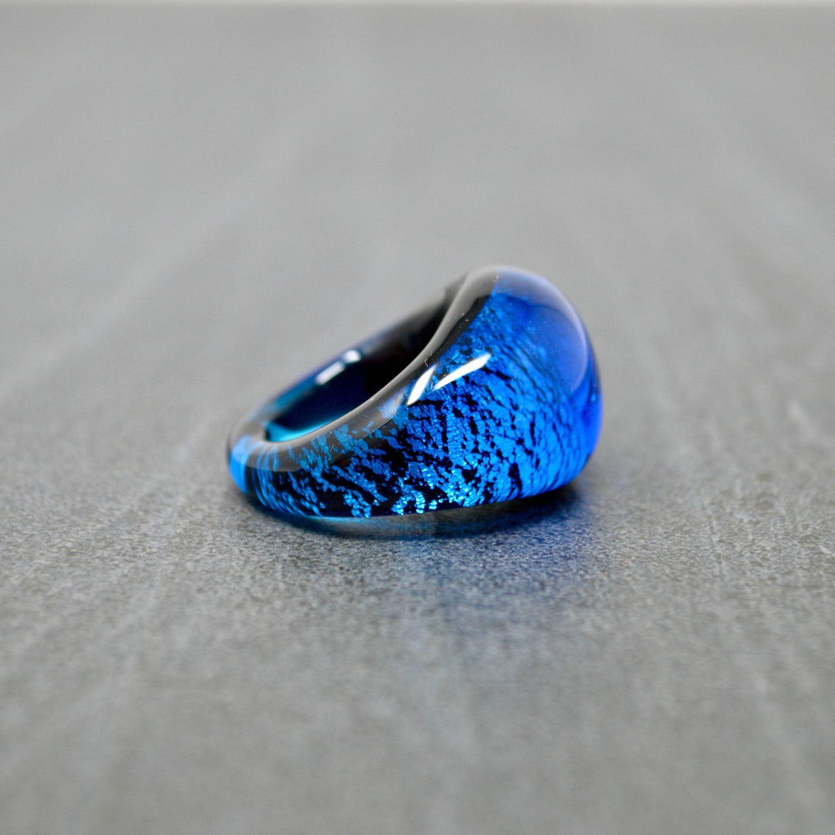 Murano Glass Arno Statement Ring, Cobalt, Teal, Silver | Made in Venice