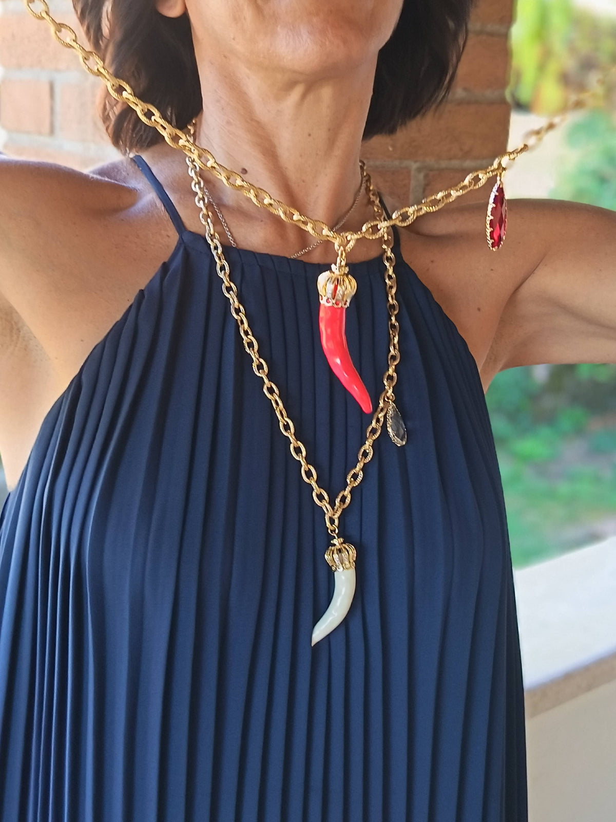 Women's ceramic horn necklaces Red | Made in Lazio