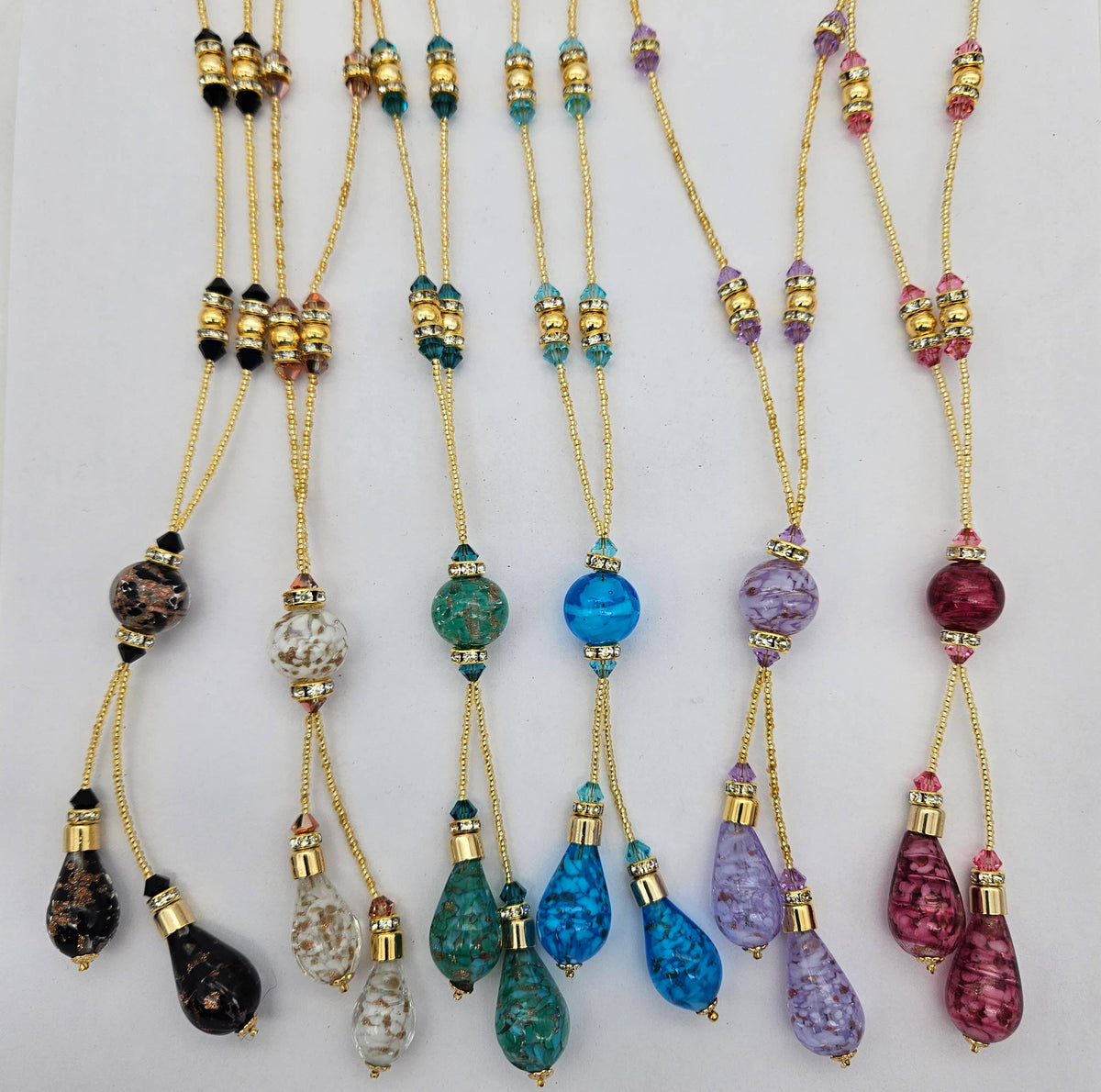 Murano Glass Drop Lariat Necklace - Assorted Colors | Made in Venice