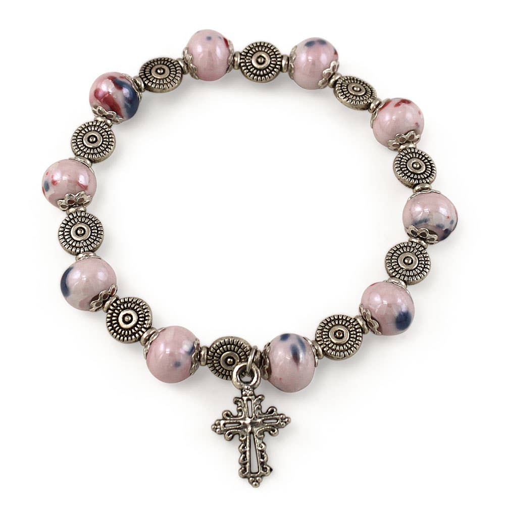 Pink Rosary Bracelets with Mosaic Glass Beads | Made in Umbria
