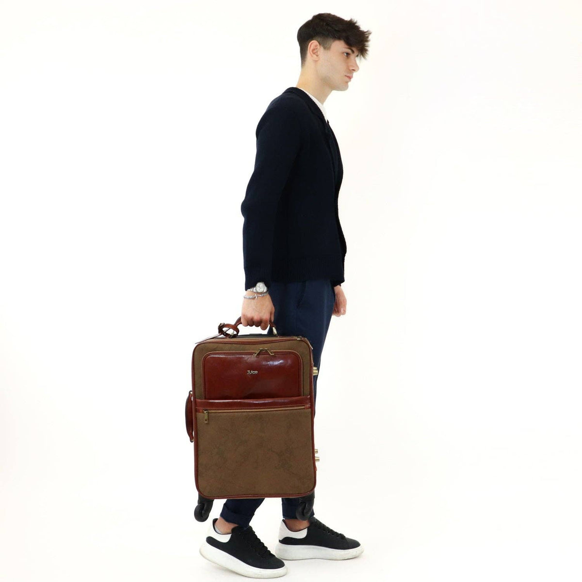 Hand buffered leather and canvas trolley | Made in Italy