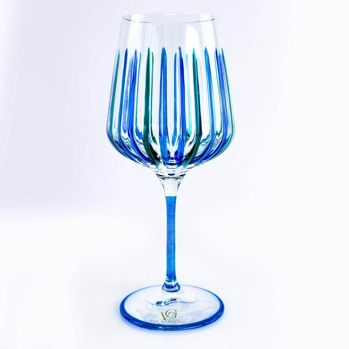 Italian Crystal Set of 2 Spritz Wine Glass, Blue/Green | Made in Venice
