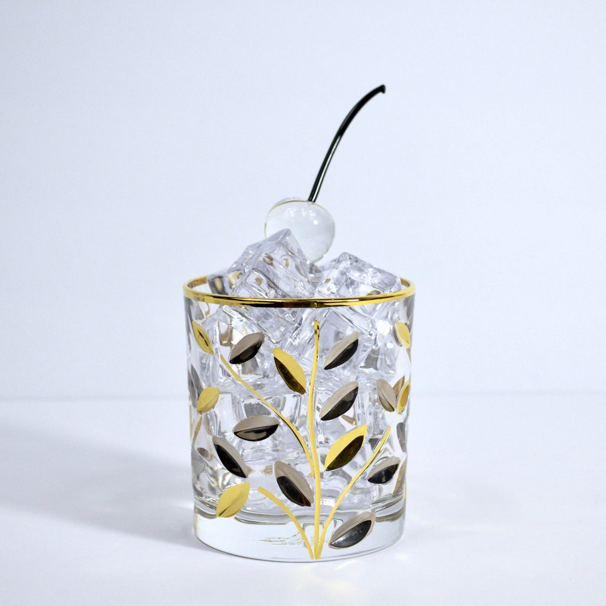 Flowervine Short Drink Glasses, Italian Crystal with Platinum and Gold | Made in Venice
