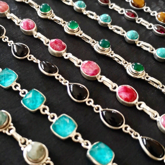 925 Silver and Natural Stone Bracelet | Made in Lazio