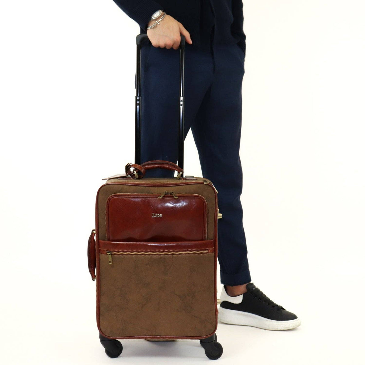 Hand buffered leather and canvas trolley | Made in Italy