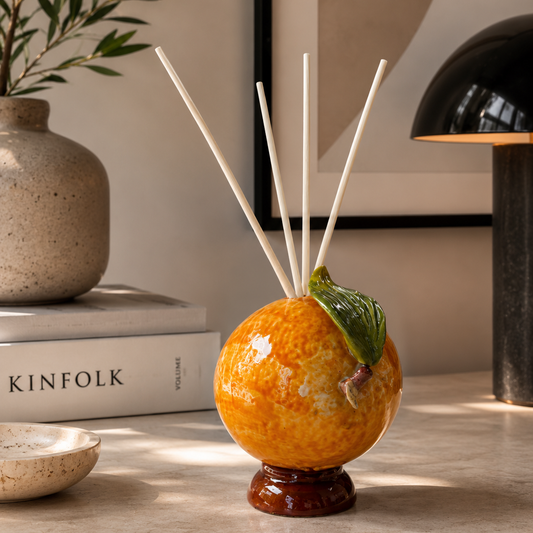 Italian Ceramic Orange Reed Diffuser 3.3" - Capodimonte | Made in Campania