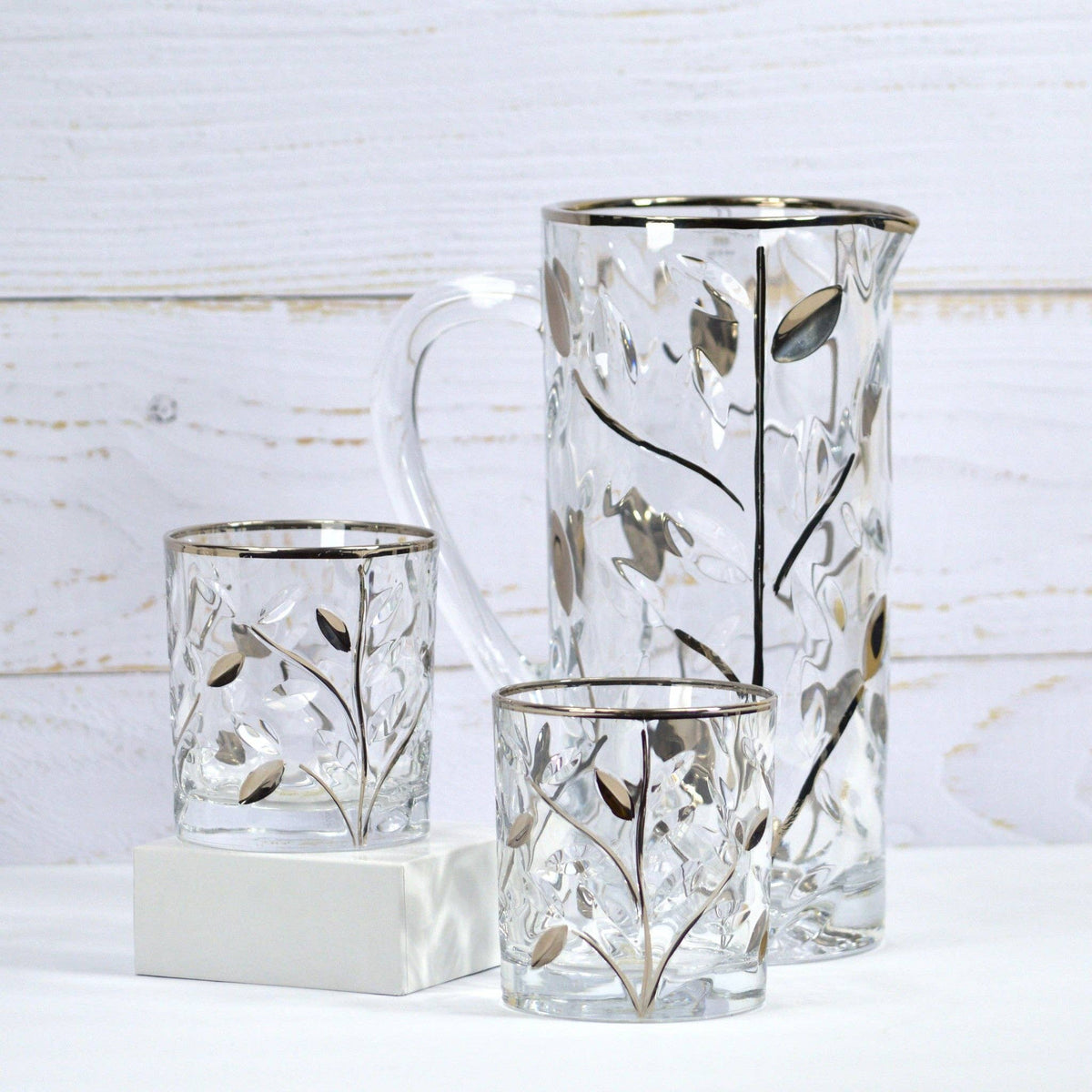 Flowervine Short Drink Glasses, Italian Crystal with Platinum | Made in Venice