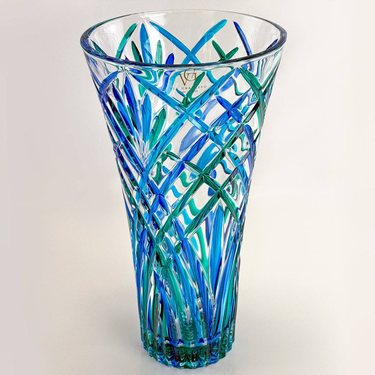 Large Crystal Vase, Blue & Green | Made in Venice