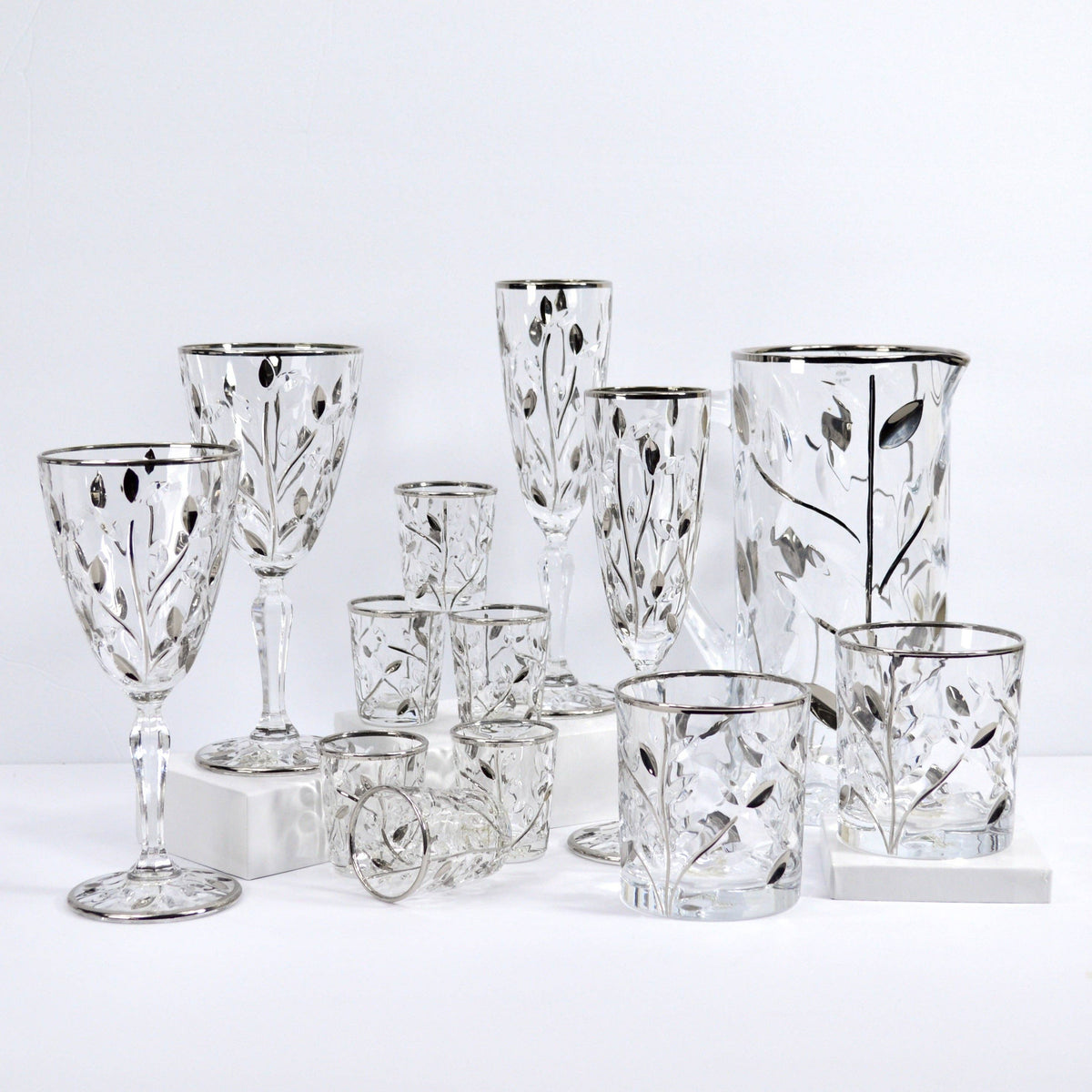 Flowervine Short Drink Glasses, Italian Crystal with Platinum | Made in Venice