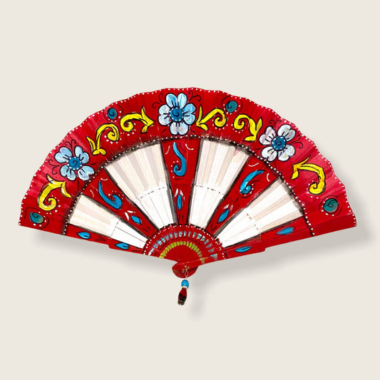 Sicilian hand painted fans in fabric and wood | Made in Sicily