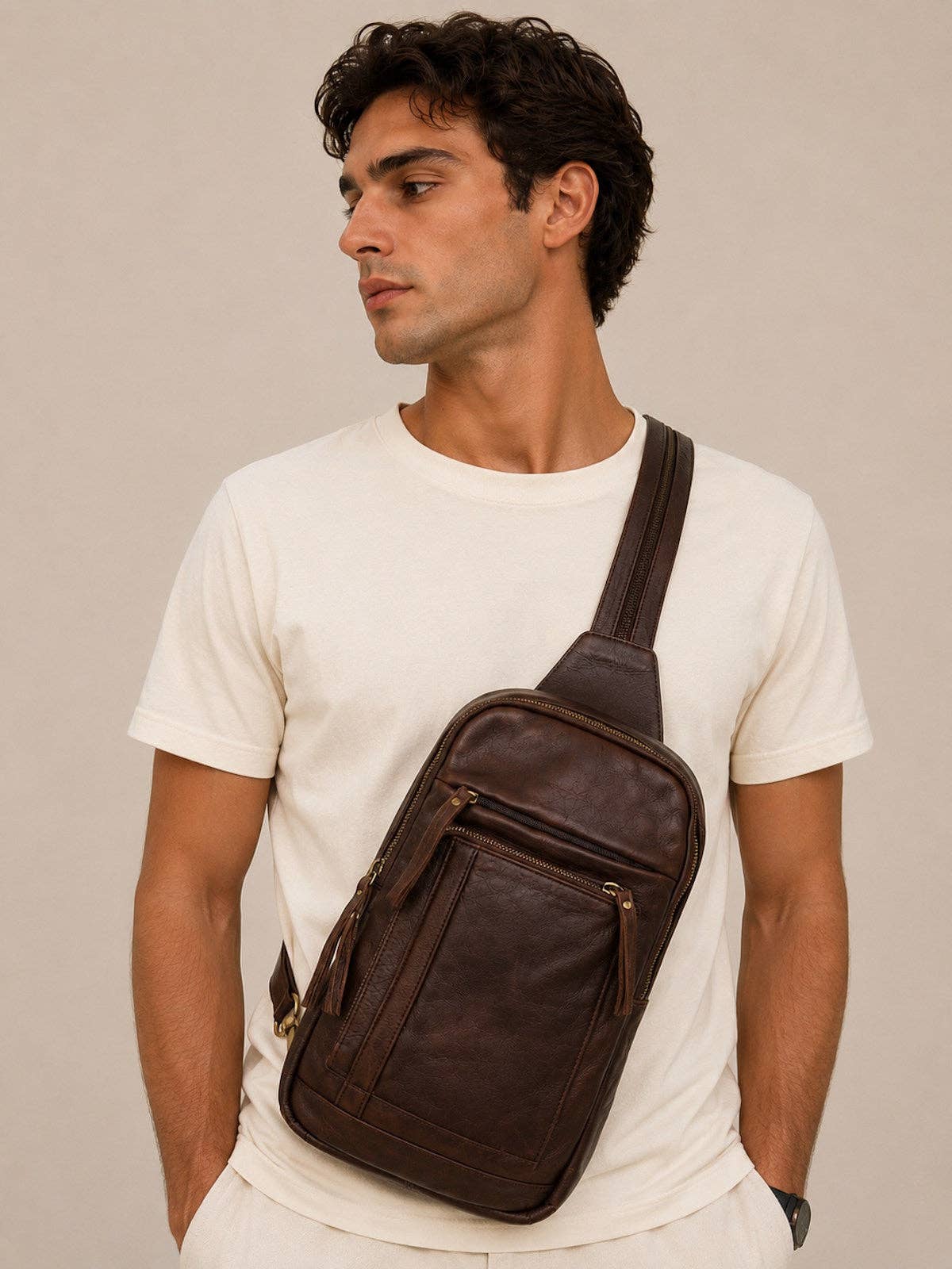 Men's Genuine Leather Convertible Backpack Crossbody Bag | Made in Italy