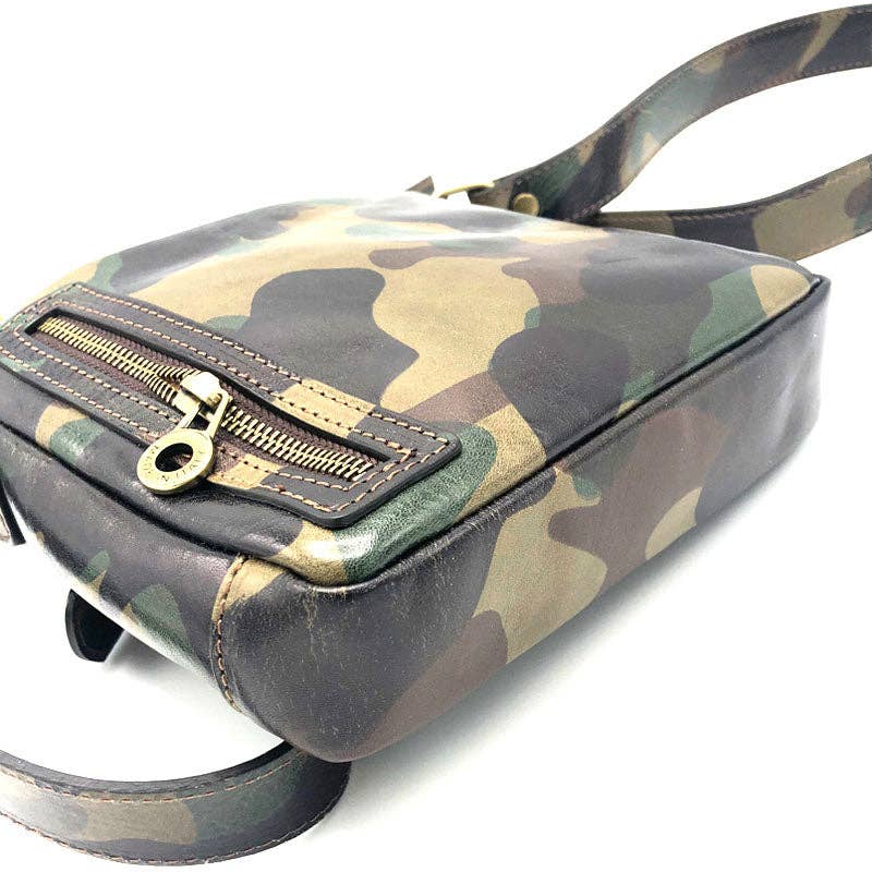 Printed leather shoulder bag | Made in Italy