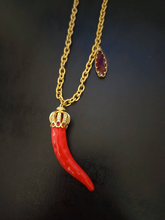 Women's ceramic horn necklaces Red | Made in Lazio