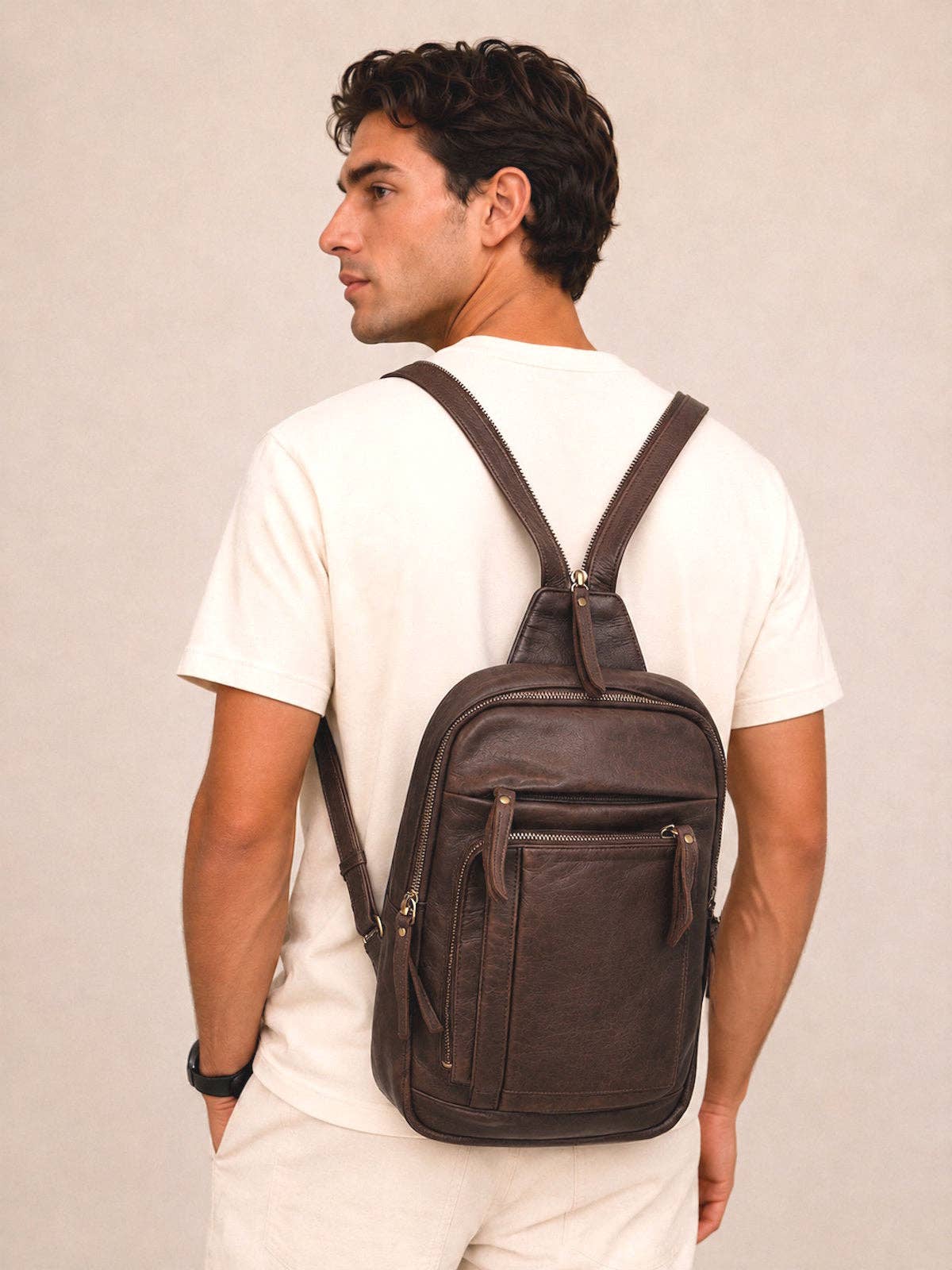 Men's Genuine Leather Convertible Backpack Crossbody Bag | Made in Italy