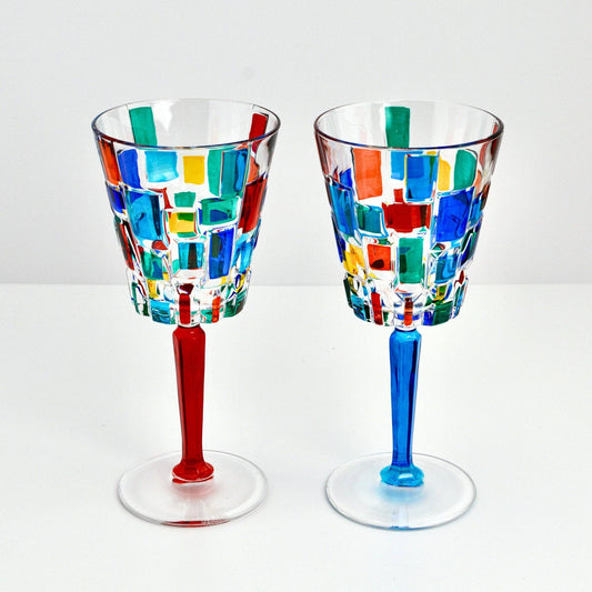 Etna Hand Painted Italian Crystal Wine Glasses, Multi-color | Made in Venice