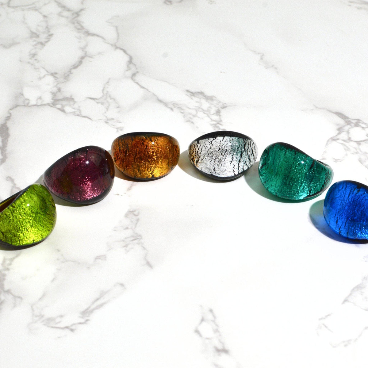 Murano Glass Arno Statement Ring, Cobalt, Teal, Silver | Made in Venice