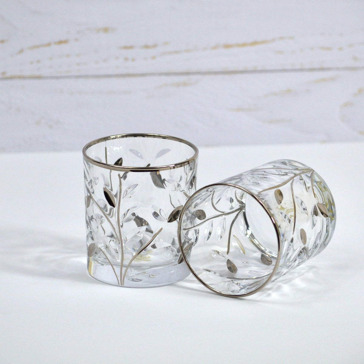 Flowervine Short Drink Glasses, Italian Crystal with Platinum | Made in Venice