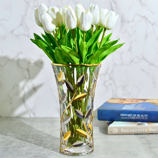 Italian Crystal Small Flowervine Vase, Platinum and Gold | Made in Venice