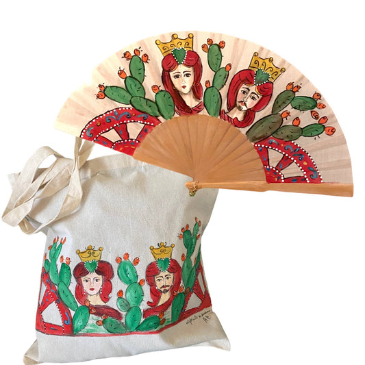 Hand-painted shopper and fan | Made in Sicily