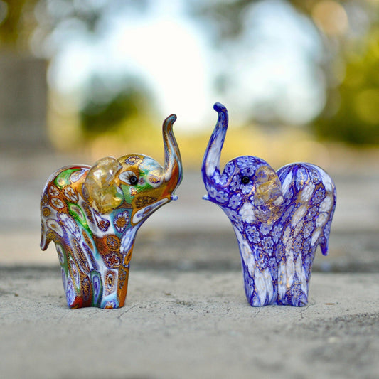 Murano Glass Elephant Figurine, Millefiori with 24k Gold | Made in Venice