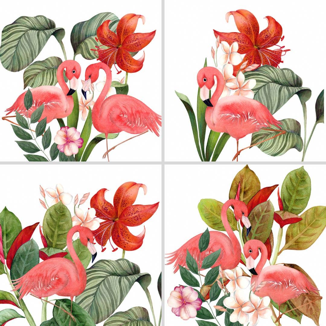 Set di 4 tovaglioli in raso Flamingos 100% Made in Italy