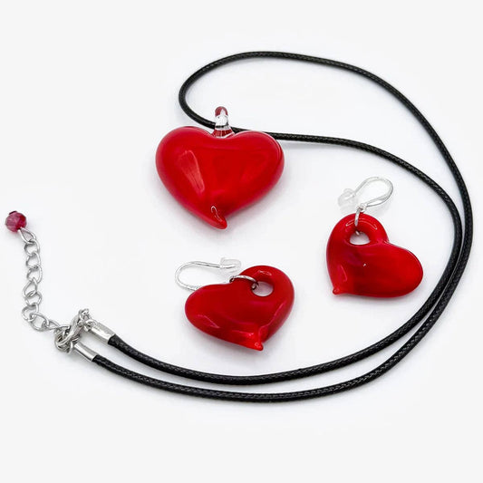Heart Earrings and Necklace, Murano Glass | Made in Veneto
