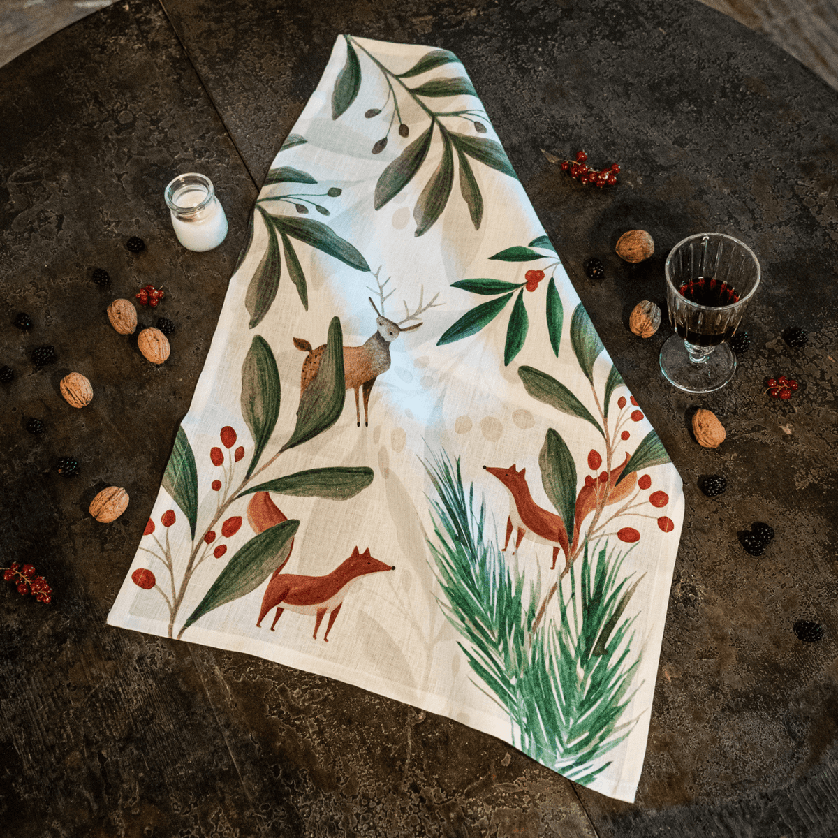 Rudolph Linen Christmas Kitchen Towel