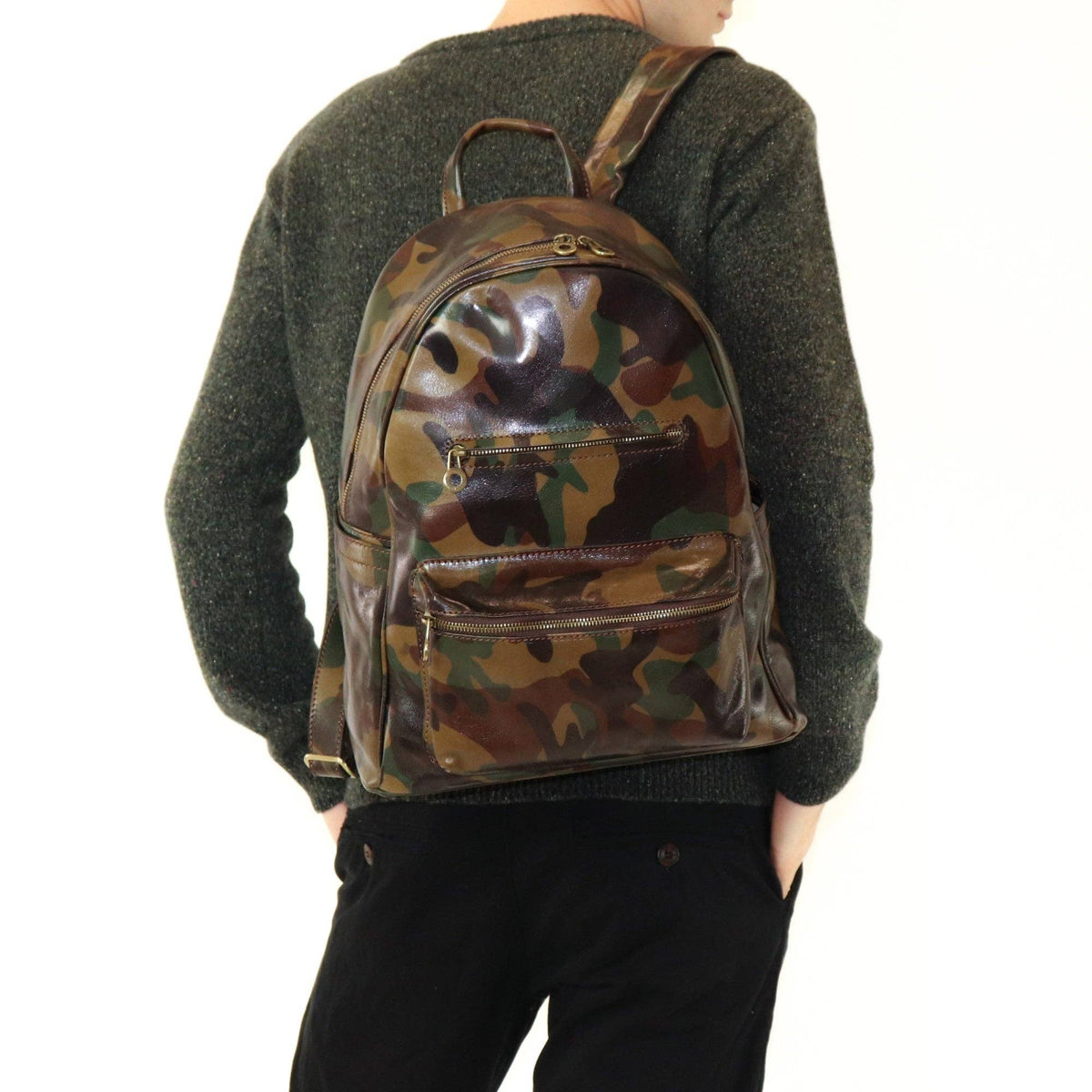 Printed leather backpack | Made in Italy