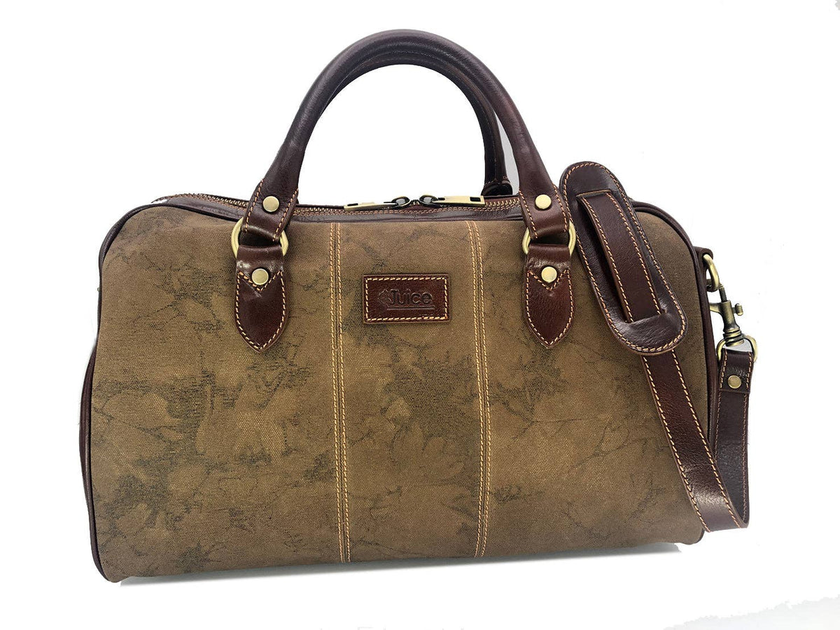 Men's Hand Buffered Leather and Canvas Travel Bag | Made in Tuscany