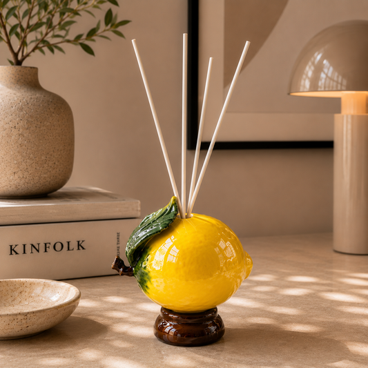 Italian Ceramic Lemon Reed Diffuser 3.7" - Capodimonte | Made in Campania
