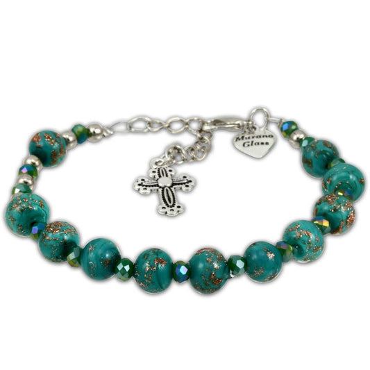 Murano Glass Rosary Bracelet Turquoise Beads | Made in Umbria