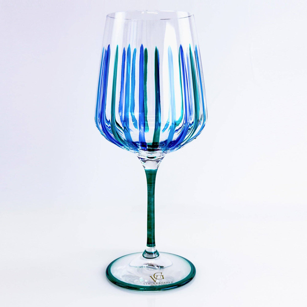Italian Crystal Set of 2 Spritz Wine Glass, Blue/Green | Made in Venice