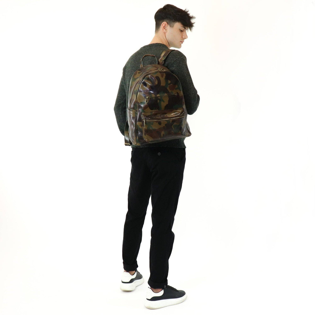 Printed leather backpack | Made in Italy