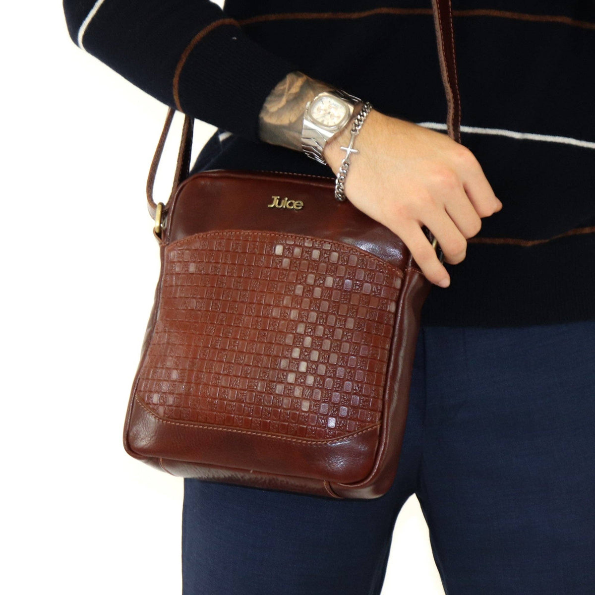 Hand Buffered Leather Shoulder Bag with Magnetic Closure | Made in Tuscany