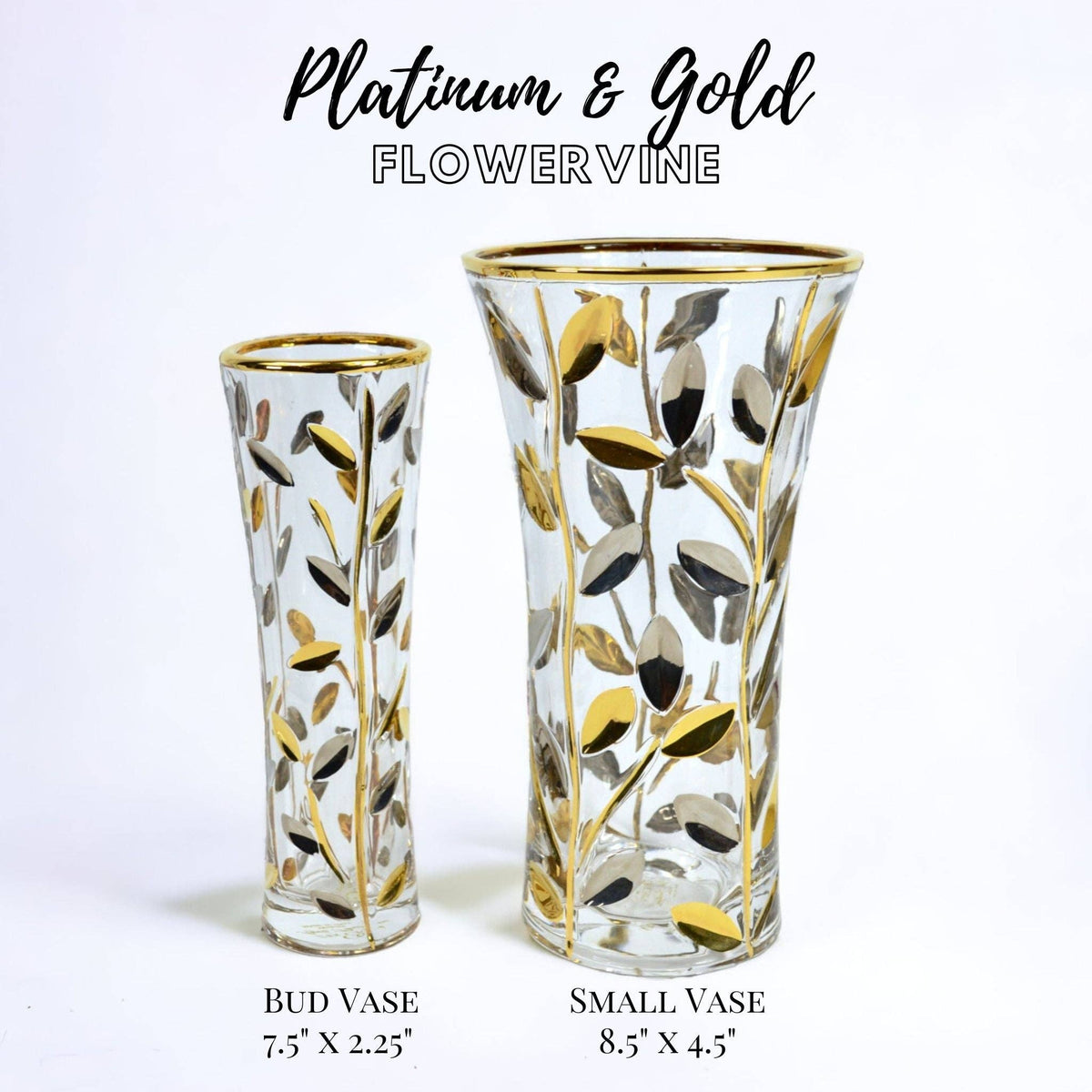 Italian Crystal Small Flowervine Vase, Platinum and Gold | Made in Venice