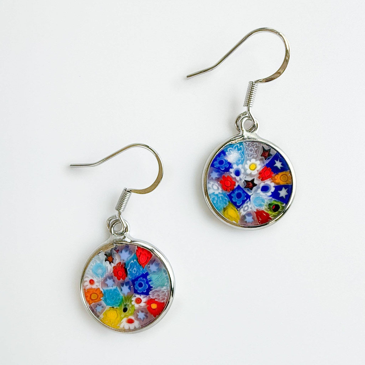 Millefiori Glass Disc Earrings, 1/2" | Made in Murano