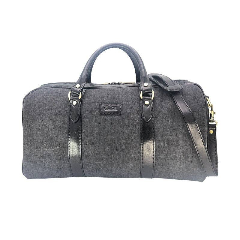 Hand Buffered Leather and Canvas Travel Bag, Black | Made in Tuscany