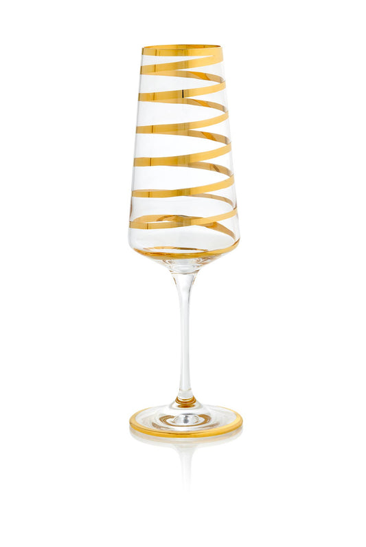 Gold Spiral Champagne Flute - Venetian Crystal Glass | Made in Veneto