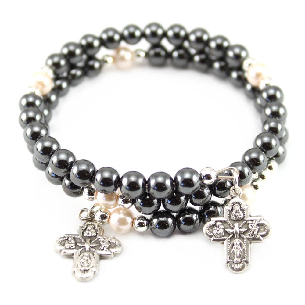 Wrap Around Rosary Bracelet Hematite Beads | Made in Umbria