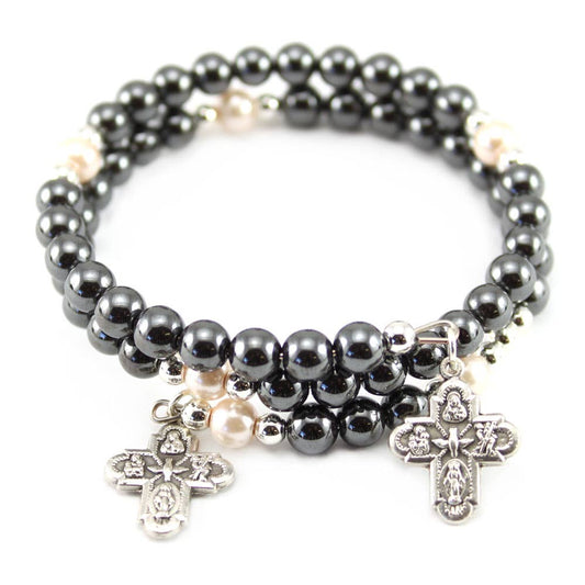 Wrap Around Rosary Bracelet Hematite Beads | Made in Umbria
